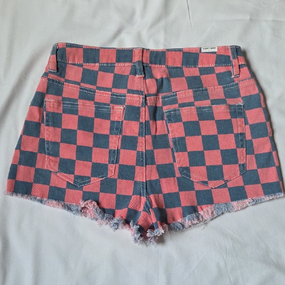Almost Famous Pink and Blue Checkered Jean Shorts - Picture 3 of 3